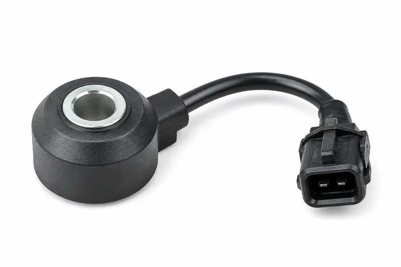 Engine knock sensor with its wiring pigtail and connector